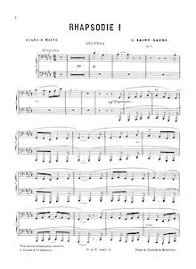 Partition complète, Three Rapsodies Op.7, Saint-Saëns, Camille