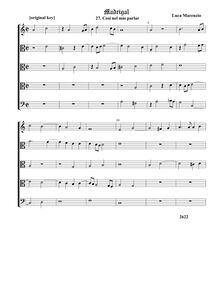 Partition , Cosi nel mio parlar - partition complète - original key (Tr T T T B), madrigaux pour 5 voix