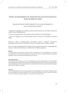 NOTE ALGOLOGIQUE III. NUISANCES ALGALES DANS LE JURA SUISSE EN 2003