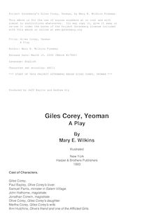 Giles Corey, Yeoman - A Play