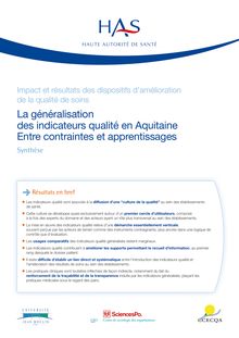 Rapport IMGENI - La généralisation des indicateurs qualité en Aquitaine - Entre contraintes et apprentissages - Une étude sociologique - juillet 2010