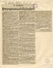 De actualidad : Irresponsabilidades publicado 14 Noviembre 1922