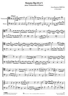 Partition Sonata No.1, 6 sonates pour violoncelle, Op.12, Sonates a Violoncel a Basse