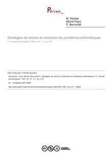 Stratégies de lecture et résolution de problèmes arithmétiques - article ; n°1 ; vol.97, pg 9-31