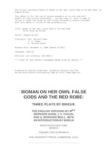 Woman on Her Own, False Gods and The Red Robe - Three Plays By Brieux