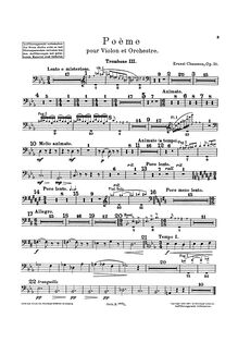 Partition Trombone 3, Poème, Op.25, Chausson, Ernest
