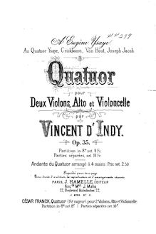 Partition complète, corde quatuor No.1, Op.35, Indy, Vincent d 