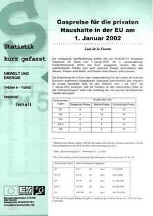 Gaspreise für die privaten Haushalte in der EU am 1. Januar 2002