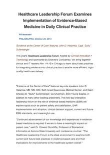 Healthcare Leadership Forum Examines Implementation of Evidence-Based Medicine in Daily Clinical Practice