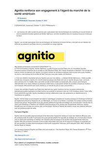 Agnitio renforce son engagement à l égard du marché de la santé américain