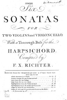 Partition violon 1, 6 Trio sonates, Six sonatas for two violins and violoncello, with a thorough bass for the harpsichord