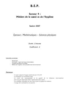Mathématiques - Sciences physiques 2007 BEP - Carrières sanitaires et sociales