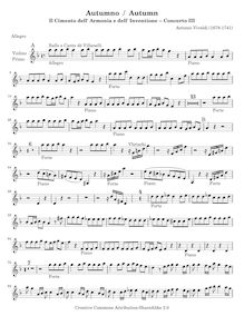 Partition violons I, violon Concerto en F major, RV 293, L autumno (Autumn) from Le quattro stagioni (The Four Seasons)