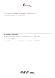 Les transformations du travail : présentation - article ; n°154 ; vol.39, pg 247-250