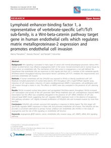 Lymphoid enhancer-binding factor 1, a representative of vertebrate-specific Lef1/Tcf1 sub-family, is a Wnt-beta-catenin pathway target gene in human endothelial cells which regulates matrix metalloproteinase-2 expression and promotes endothelial cell invasion