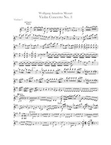 Partition violons I, II, violon Concerto No.3, G major, Mozart, Wolfgang Amadeus