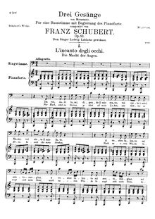 Partition , L incanto degli occhi, 3 Gesänge für basse-Stimme mit Klavier, D.902 (Op.83)
