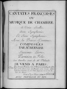 Partition Sixième Livre, Cantates, Cantates françaises ou musique de chambre
