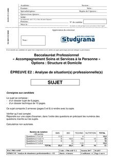 Sujet Bac pro ASSP 2017 - Pôle 1 Ergonomie-soins - E2 Analyse de situation(s) professionnelle(s)