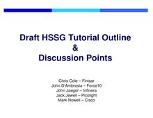 Draft HSSG Tutorial Outline & Discussion Points