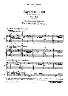 Partition Etude No.6 en A minor Theme avec variations (BV B 67), Grandes études de Paganini