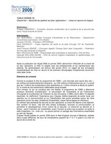 Rencontres HAS 2009 - Check-list « Sécurité du patient au bloc opératoire »  mise en œuvre et impact - Rencontres 09 - Synthèse TR23