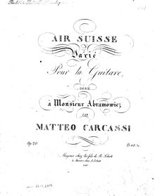 Score, Air Suisse varié, Op.20, Carcassi, Matteo