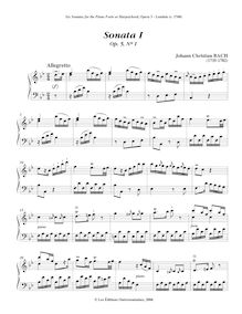 Partition , Allegretto, 6 Piano sonates, Bach, Johann Christian