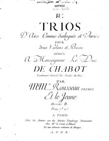Partition violon 2, 4 corde Trios d Airs connus dialogués et variés