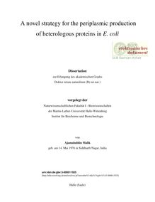 A novel strategy for the periplasmic production of heterologous proteins in E. coli [Elektronische Ressource] / von Ajamaluddin Malik