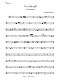 Partition ténor (alto clef), Canzon Seconda à , Canto Alto ténor Basso
