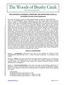 DECLARATION OF COVENANTS, CONDITIONS, AND RESTRICTIONS FOR THE WOODS OF BRUSHY CREEK SUBDIVISIONS THE