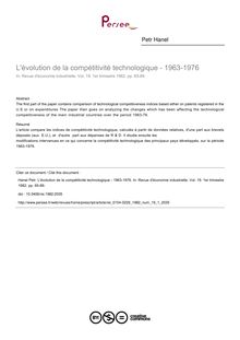 L évolution de la compétitivité technologique - 1963-1976 - article ; n°1 ; vol.19, pg 65-89