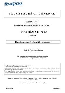 Sujet Bac S 2017 - Mathématiques spécialité