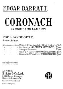 Partition complète, Coronach, A Highland Lament, Barratt, Edgar