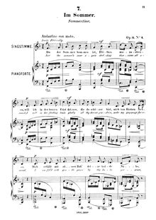 Partition No.4 - Im Sommer (Summertime) [Low voix], 6 Gesänge, Op.11