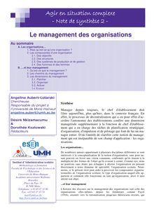 Note de synthèse 2 - Le management des organisations