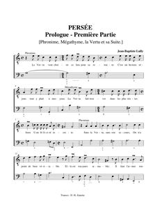 Partition Prologue, First , partie, Persée, Lully, Jean-Baptiste