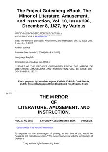 The Mirror of Literature, Amusement, and Instruction - Volume 10, No. 286, December 8, 1827