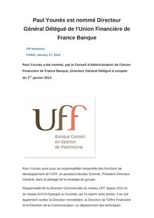 Paul Younès est nommé Directeur Général Délégué de l Union Financière de France Banque