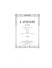 Partition Book 2, 12 pièces, Arensky, Anton