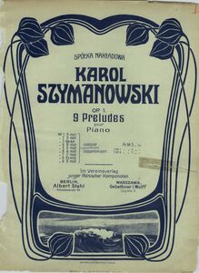 Partition couverture couleur, 9 préludes, Op.1, Szymanowski, Karol