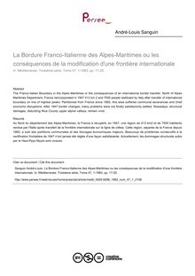 La Bordure Franco-Italienne des Alpes-Maritimes ou les conséquences de la modification d une frontière internationale - article ; n°1 ; vol.47, pg 17-25