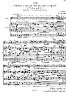 Partition violon et orgue score,  im alten Stil, Op.93, Reger, Max