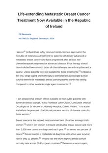 Life-extending Metastatic Breast Cancer Treatment Now Available in the Republic of Ireland