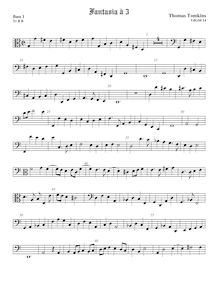 Partition Bass1 viole de gambe, clef en basse et en alto, fantaisies et en Nomine pour 3 violes de gambe