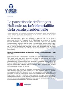 [TRIBUNE] La pause fiscale de François Hollande