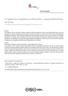 Le regard d un royaliste sur la Révolution : Jacques-Marie Boyer de Nîmes - article ; n°1 ; vol.337, pg 21-39