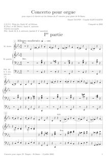 Partition mouvements 1-3, orgue Concerto, Concerto pour orgue (à 3 claviers on themes from piano concerto no 4 by Camille Saint-Saëns)