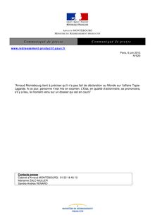 Communiqué de presse officiel d Arnaud Montebourg sur l’affaire Tapie - Lagarde